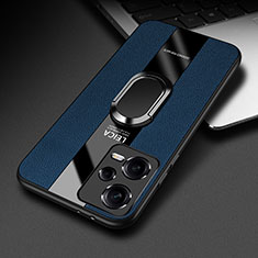 Custodia Silicone Morbida In Pelle Cover con Magnetico Anello Supporto PB1 per Xiaomi Redmi Note 12 Pro 5G Blu