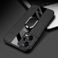 Custodia Silicone Morbida In Pelle Cover con Magnetico Anello Supporto PB1 per Xiaomi Redmi Note 12 Pro 5G Nero