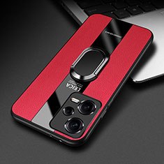 Custodia Silicone Morbida In Pelle Cover con Magnetico Anello Supporto PB1 per Xiaomi Redmi Note 12 Pro 5G Rosso