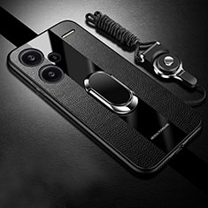 Custodia Silicone Morbida In Pelle Cover con Magnetico Anello Supporto PB1 per Xiaomi Redmi Note 13 Pro+ Plus 5G Nero