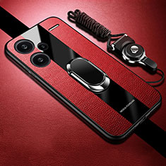 Custodia Silicone Morbida In Pelle Cover con Magnetico Anello Supporto PB1 per Xiaomi Redmi Note 13 Pro+ Plus 5G Rosso