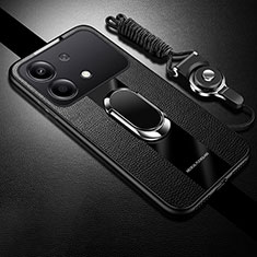 Custodia Silicone Morbida In Pelle Cover con Magnetico Anello Supporto PB1 per Xiaomi Redmi Note 13R Pro 5G Nero