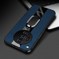 Custodia Silicone Morbida In Pelle Cover con Magnetico Anello Supporto PB2 per Oppo Find X7 5G Blu