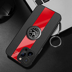 Custodia Silicone Morbida In Pelle Cover con Magnetico Anello Supporto per Apple iPhone 13 Pro Rosso