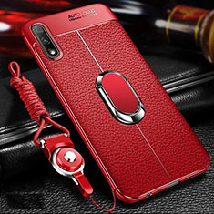 Custodia Silicone Morbida In Pelle Cover con Magnetico Anello Supporto per Huawei Honor 9X Rosso