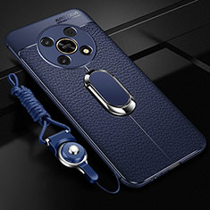 Custodia Silicone Morbida In Pelle Cover con Magnetico Anello Supporto per Huawei Honor Magic4 Lite 5G Blu