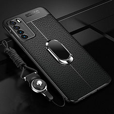 Custodia Silicone Morbida In Pelle Cover con Magnetico Anello Supporto per Huawei Honor Play4 5G Nero