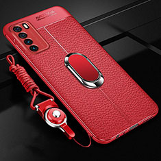 Custodia Silicone Morbida In Pelle Cover con Magnetico Anello Supporto per Huawei Honor Play4 5G Rosso