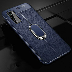 Custodia Silicone Morbida In Pelle Cover con Magnetico Anello Supporto per Huawei Honor V30 5G Blu