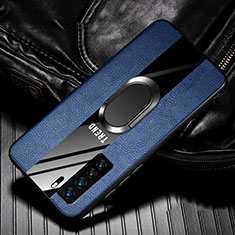 Custodia Silicone Morbida In Pelle Cover con Magnetico Anello Supporto per Huawei Nova 7 SE 5G Blu