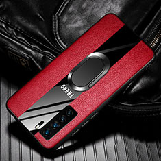 Custodia Silicone Morbida In Pelle Cover con Magnetico Anello Supporto per Huawei P40 Lite 5G Rosso