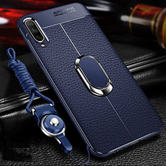 Custodia Silicone Morbida In Pelle Cover con Magnetico Anello Supporto per Huawei Y9s Blu