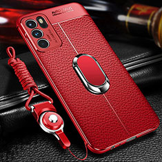 Custodia Silicone Morbida In Pelle Cover con Magnetico Anello Supporto per Oppo Reno6 Pro 5G India Rosso