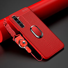 Custodia Silicone Morbida In Pelle Cover con Magnetico Anello Supporto per Realme 6 Pro Rosso