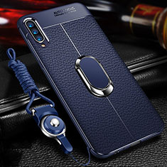 Custodia Silicone Morbida In Pelle Cover con Magnetico Anello Supporto per Samsung Galaxy A70S Blu