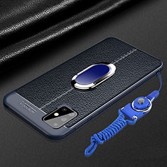 Custodia Silicone Morbida In Pelle Cover con Magnetico Anello Supporto per Samsung Galaxy A71 5G Blu