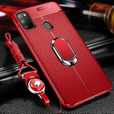 Custodia Silicone Morbida In Pelle Cover con Magnetico Anello Supporto per Samsung Galaxy M21 Rosso