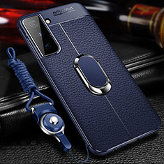 Custodia Silicone Morbida In Pelle Cover con Magnetico Anello Supporto per Samsung Galaxy S23 5G Blu