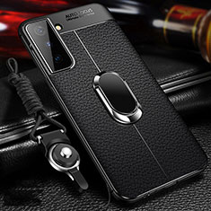 Custodia Silicone Morbida In Pelle Cover con Magnetico Anello Supporto per Samsung Galaxy S23 5G Nero