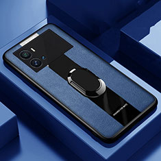 Custodia Silicone Morbida In Pelle Cover con Magnetico Anello Supporto per Vivo iQOO 9 5G Blu