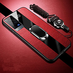 Custodia Silicone Morbida In Pelle Cover con Magnetico Anello Supporto per Vivo X60 Pro 5G Rosso