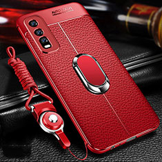 Custodia Silicone Morbida In Pelle Cover con Magnetico Anello Supporto per Vivo Y11s Rosso