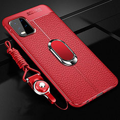 Custodia Silicone Morbida In Pelle Cover con Magnetico Anello Supporto per Xiaomi Mi 10 Lite Rosso