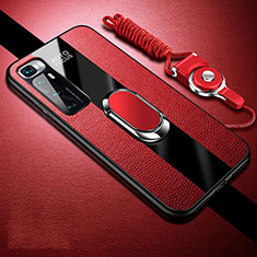 Custodia Silicone Morbida In Pelle Cover con Magnetico Anello Supporto per Xiaomi Mi 10 Ultra Rosso