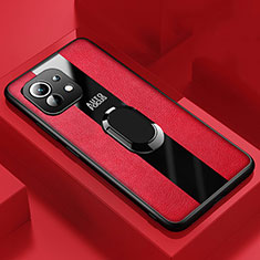 Custodia Silicone Morbida In Pelle Cover con Magnetico Anello Supporto per Xiaomi Mi 11 Lite 4G Rosso