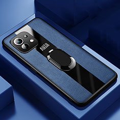 Custodia Silicone Morbida In Pelle Cover con Magnetico Anello Supporto per Xiaomi Mi 11 Lite 5G Blu