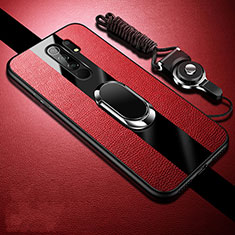 Custodia Silicone Morbida In Pelle Cover con Magnetico Anello Supporto per Xiaomi Poco M2 Rosso