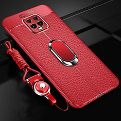 Custodia Silicone Morbida In Pelle Cover con Magnetico Anello Supporto per Xiaomi Redmi 10X Pro 5G Rosso