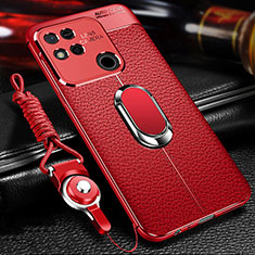 Custodia Silicone Morbida In Pelle Cover con Magnetico Anello Supporto per Xiaomi Redmi 9C NFC Rosso