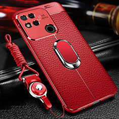Custodia Silicone Morbida In Pelle Cover con Magnetico Anello Supporto per Xiaomi Redmi 9C Rosso