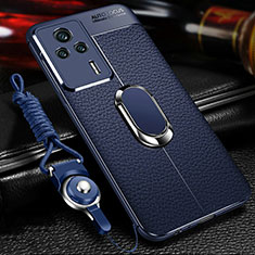 Custodia Silicone Morbida In Pelle Cover con Magnetico Anello Supporto per Xiaomi Redmi K60E 5G Blu