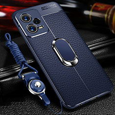 Custodia Silicone Morbida In Pelle Cover con Magnetico Anello Supporto per Xiaomi Redmi Note 12 5G Blu