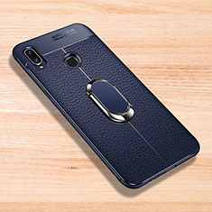Custodia Silicone Morbida In Pelle Cover con Magnetico Anello Supporto per Xiaomi Redmi Note 7 Blu