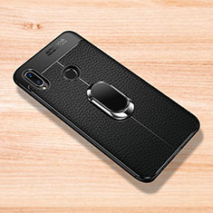 Custodia Silicone Morbida In Pelle Cover con Magnetico Anello Supporto per Xiaomi Redmi Note 7 Pro Nero