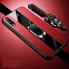 Custodia Silicone Morbida In Pelle Cover con Magnetico Anello Supporto S01 per Huawei Enjoy 10 Rosso