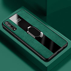 Custodia Silicone Morbida In Pelle Cover con Magnetico Anello Supporto S01 per Huawei Enjoy 10S Verde