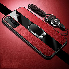 Custodia Silicone Morbida In Pelle Cover con Magnetico Anello Supporto S01 per Huawei Honor 30 Pro Rosso