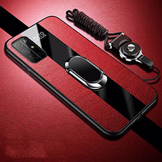 Custodia Silicone Morbida In Pelle Cover con Magnetico Anello Supporto S01 per Huawei Honor 30S Rosso