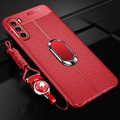 Custodia Silicone Morbida In Pelle Cover con Magnetico Anello Supporto S01 per Huawei Mate 40 Lite 5G Rosso