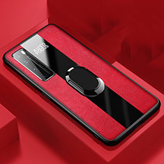 Custodia Silicone Morbida In Pelle Cover con Magnetico Anello Supporto S01 per Huawei Nova 7 Pro 5G Rosso
