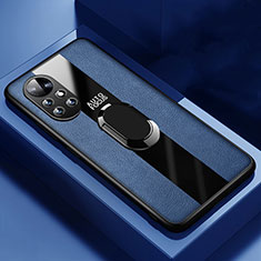 Custodia Silicone Morbida In Pelle Cover con Magnetico Anello Supporto S01 per Huawei Nova 8 5G Blu