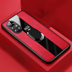 Custodia Silicone Morbida In Pelle Cover con Magnetico Anello Supporto S01 per Huawei Nova 8 5G Rosso