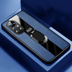 Custodia Silicone Morbida In Pelle Cover con Magnetico Anello Supporto S01 per Huawei Nova 8 Pro 5G Blu