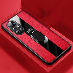 Custodia Silicone Morbida In Pelle Cover con Magnetico Anello Supporto S01 per Huawei Nova 8 Pro 5G Rosso