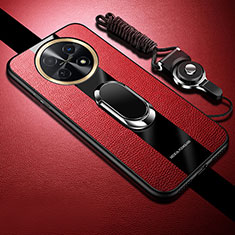 Custodia Silicone Morbida In Pelle Cover con Magnetico Anello Supporto S01 per Huawei Nova Y91 Rosso
