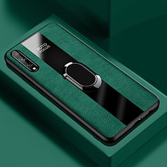 Custodia Silicone Morbida In Pelle Cover con Magnetico Anello Supporto S01 per Huawei P smart S Verde